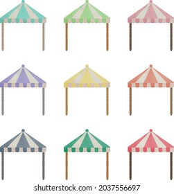 Cute striped blue sky tent illustration set