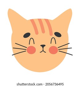 cute striped cat face on white background
