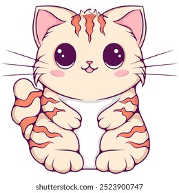 Cute striped cat in kawaii style. Red tabby cat. Funny baby character. Design element for poster, postcard, greeting card, children clothes, t-shirts