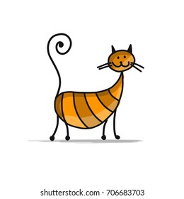 Cute striped cat, sketch for your design