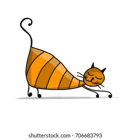 Cute striped cat, sketch for your design