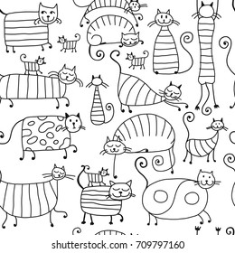Cute striped cats family, seamless pattern for your design