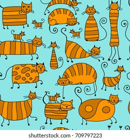 Cute striped cats family, seamless pattern for your design