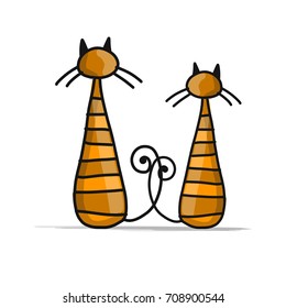 Cute striped cats, sketch for your design