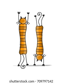 Cute striped cats, sketch for your design