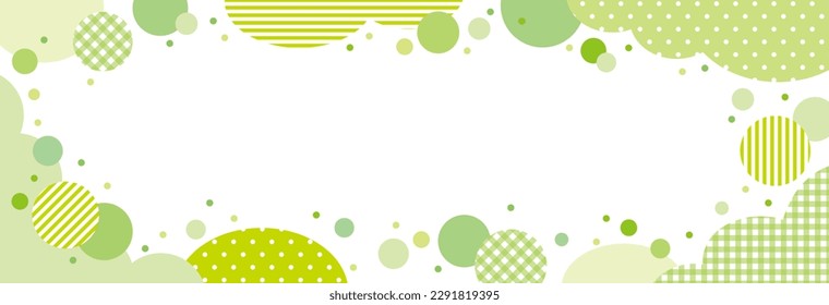 Cute striped, checkered, and dotted  cloud shapes and circles with long horizontal yellow-green long horizontal  square frames. Can be lettered.