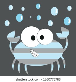Cute striped crab with bubble, on gray background. Good for poster, banner, home decor, baby room design, and print on gift. 