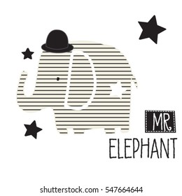 cute striped elephant in hat, bedding pattern for kids, T-shirt design for kids vector illustration