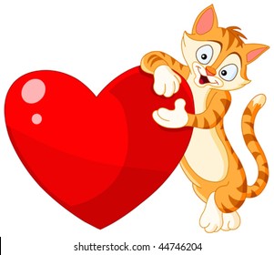 Cute gestreifte Ingwer Katze, die ein großes Herz bildet