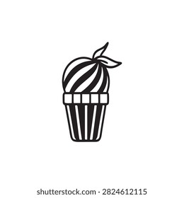 Cute striped ice cream cone with leafy green topping isolated graphic illustration