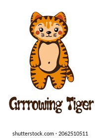 A cute striped kitten, a baby tiger, sweet little animal illustration, growing tiger