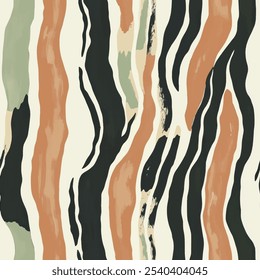 Cute striped orange and green and black watercolor seamless pattern with color brush strokes. watercolor background. Watercolor print in rustic vintage style, textile or wallpapers.