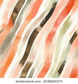 Cute striped orange tone watercolor seamless pattern with color brush strokes. watercolor background. Watercolor print in rustic vintage style, textile or wallpapers.