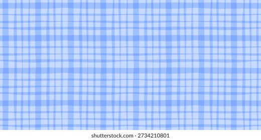 Cute striped seamless background with gingham blue watercolor lines and gentle curves. Ideal for kids fabric, nursery decor, and fresh ocean-inspired prints.