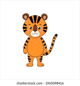 cute striped tiger on white background. the symbol of 2022
