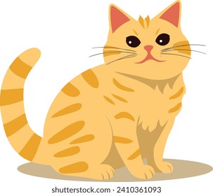 A cute striped yellow cat sits attentively looking forward in this vector illustration.