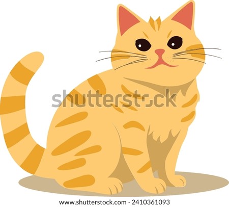 A cute striped yellow cat sits attentively looking forward in this vector illustration.