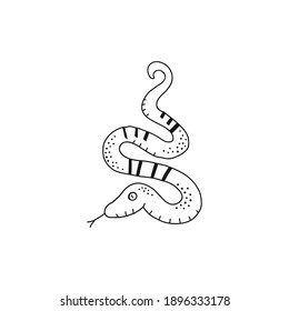 Cute stripy snake isolated vector illustration. Jungle reptile animal black and white childish graphic drawing Perfect for one colour silk screen printing t-shirt design