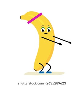 Cute strong banana character meditate in yoga pose. Cartoon Lemon gym, health, fitness yoga meditate concept. isolated clipart. Vector illustration .
