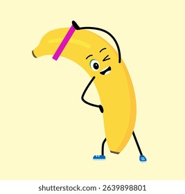 Cute strong banana character meditate in yoga pose. Cartoon Lemon gym, health, fitness yoga meditate concept. isolated clipart. Vector illustration .