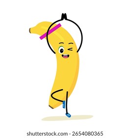 Personagem de banana forte bonito meditar na pose de ioga. Cartoon Lemon ginásio, saúde, fitness ioga meditate conceito. clipart isolado. Ilustração vetorial .