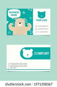 Cute and strong bear pastel business card. Cute pastel cartoon business card. Sweet and cute name card. 