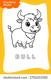 A cute and strong bull vector design illustration for coloring sheet of kindergarten 