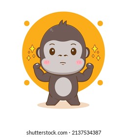 Cute strong gorilla cartoon character