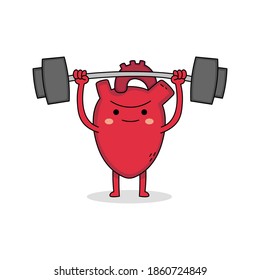 Cute strong heart cartoon character weight lifting