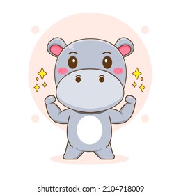Cute strong Hippo cartoon character. 