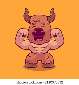 cute strong minotaur illustration suitable for mascot sticker and t-shirt design