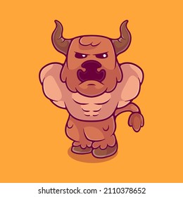 cute strong minotaur illustration suitable for mascot sticker and t-shirt design