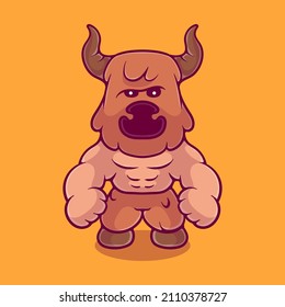 cute strong minotaur illustration suitable for mascot sticker and t-shirt design