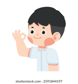 Cute student boy make ok sign