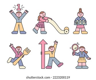 Cute student character collection. Amulets for Korean students to get good grades in exams. outline simple vector illustration.