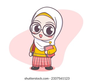 Cute student girl cartoon illustration