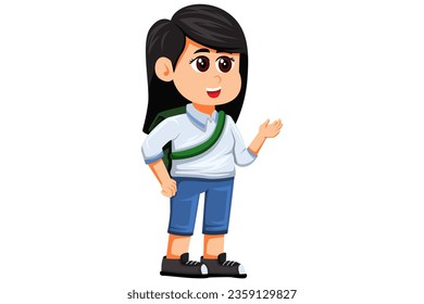 Cute Student Girl Character Illustration
