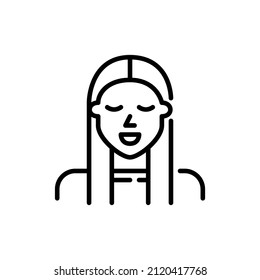 Cute student girl with long hair. Pixel perfect, editable stroke avatar icon