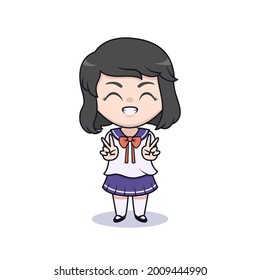 Cute student girl using japanese student uniform illustration