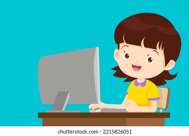 cute student girl working with computer so smart