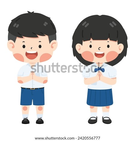 Cute student greeting sawasdee set