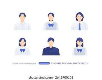 Ícones de estudante bonito - masculino simples e feminino na escola conjunto de vetor uniforme