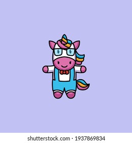 Cute Student Nerd unicorn logo design