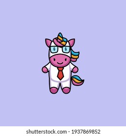 Cute Student Nerd unicorn logo design