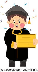  Cute student on graduation day cartoon illustration, Cute student graduation cartoon character holding certificate, class of 2025, 