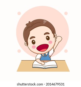 Cute student raise hand vector design illustration