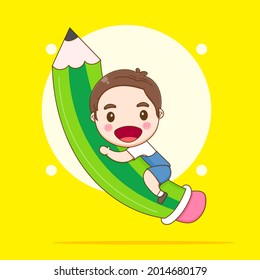 Cute student riding pencil vector design illustration