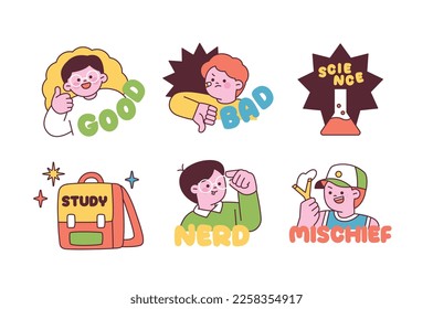 Pegatinas estudiantiles. Emoticonos de mensajes para emotes y lecciones.