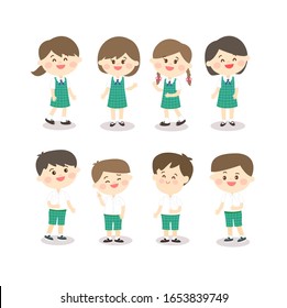 Cute Students Character Set Vector