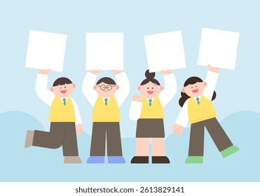 Cute students cheering for the exam